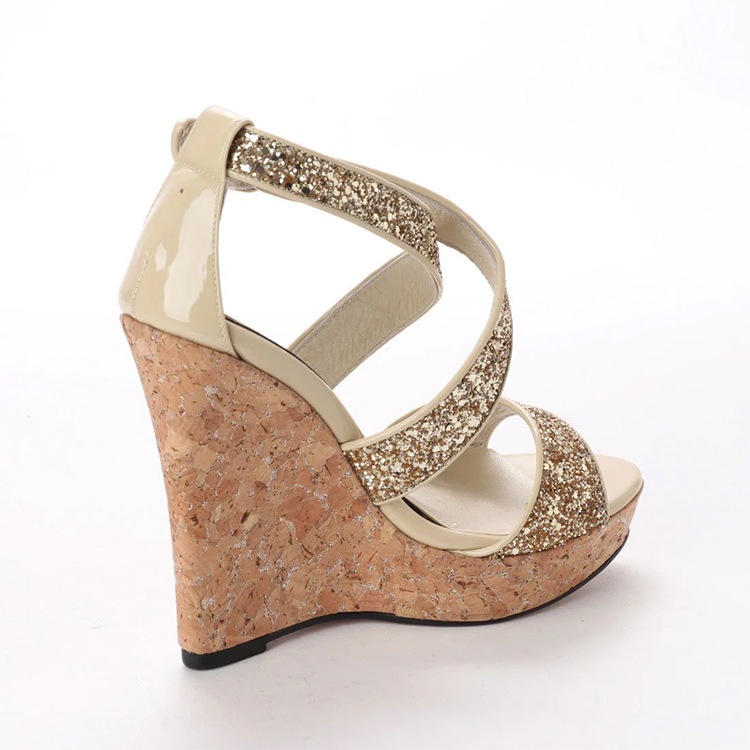 【訳あり】【アウトレット】 コメックス サンダル ハイヒール ヒール12cm ラメ クロスベルト ウエッジソール ストラップ コルク 3005