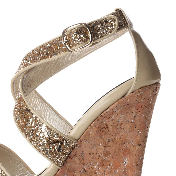 【訳あり】【アウトレット】 コメックス サンダル ハイヒール ヒール12cm ラメ クロスベルト ウエッジソール ストラップ コルク 3005