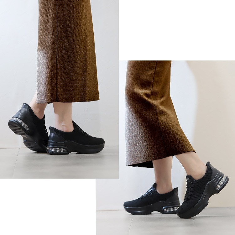 スニーカー 撥水 手を使わずに履ける スリップインシューズ 2026新作 厚底 エアーソール レースアップ ゴム紐 90952