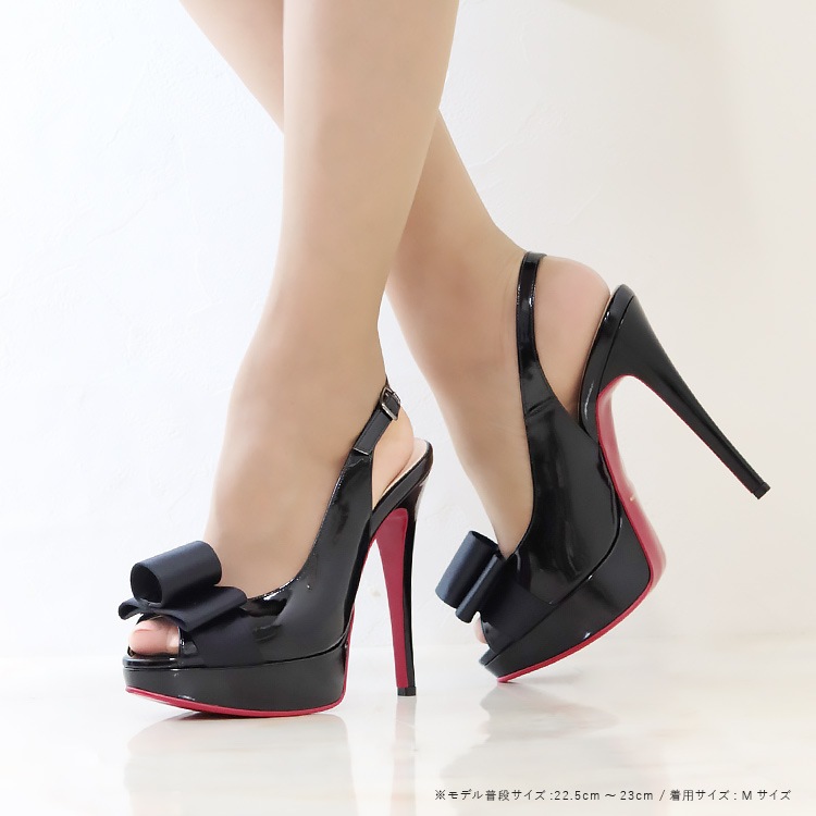 COMEX コメックス パンプス ハイヒール リボン ヒール14cm オープントゥ バックベルト 厚底 本革 日本製 エナメル 5729