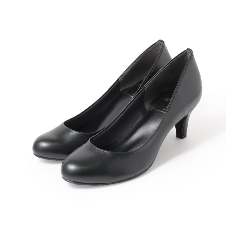 パンプス ヒール6cm 日本製 2025新作 ラウンドトゥ プレーン ビジネスパンプス 通勤 ローヒール ブラック 100