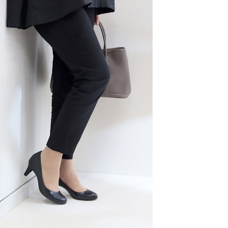 パンプス ヒール6cm 日本製 2025新作 ラウンドトゥ プレーン ビジネスパンプス 通勤 ローヒール ブラック 100