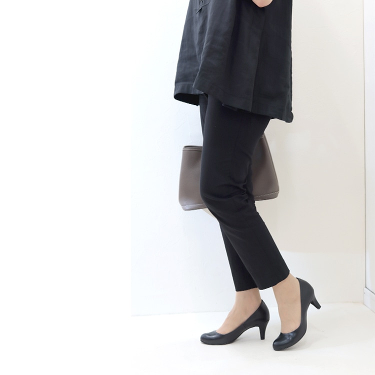パンプス ヒール6cm 日本製 2025新作 ラウンドトゥ プレーン ビジネスパンプス 通勤 ローヒール ブラック 100