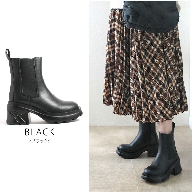 【アウトレット】【SALE】 ブーツ ショートブーツ ラウンドドトゥ ハイヒール ヒール8cm サイドゴアブーツ ミドル丈ブーツ 太ヒール 厚底 M55