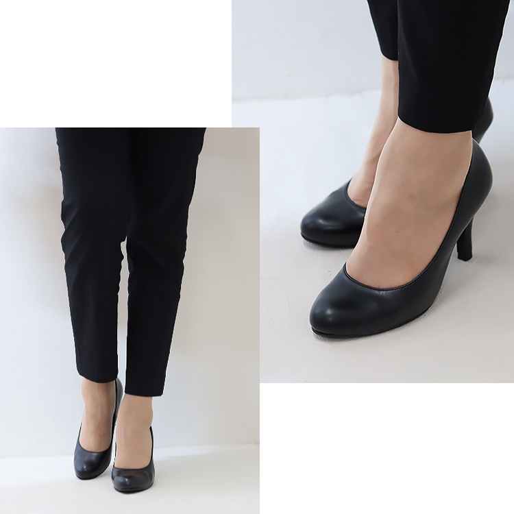 パンプス ヒール8cm 日本製 2025新作 ラウンドトゥ プレーン ビジネスパンプス 通勤 ハイヒール ブラック 800