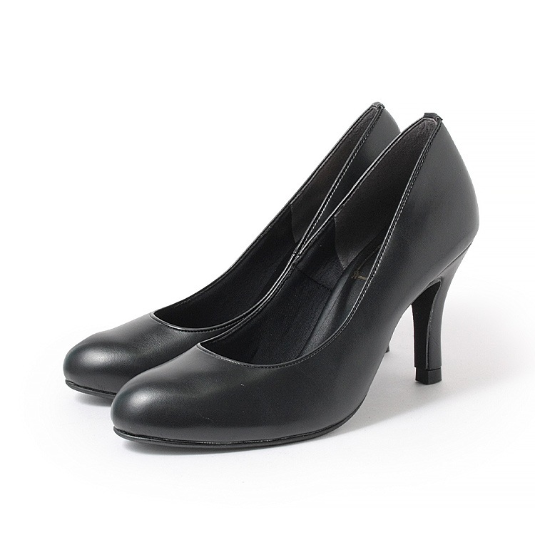パンプス ヒール8cm 日本製 2025新作 ラウンドトゥ プレーン ビジネスパンプス 通勤 ハイヒール ブラック 800