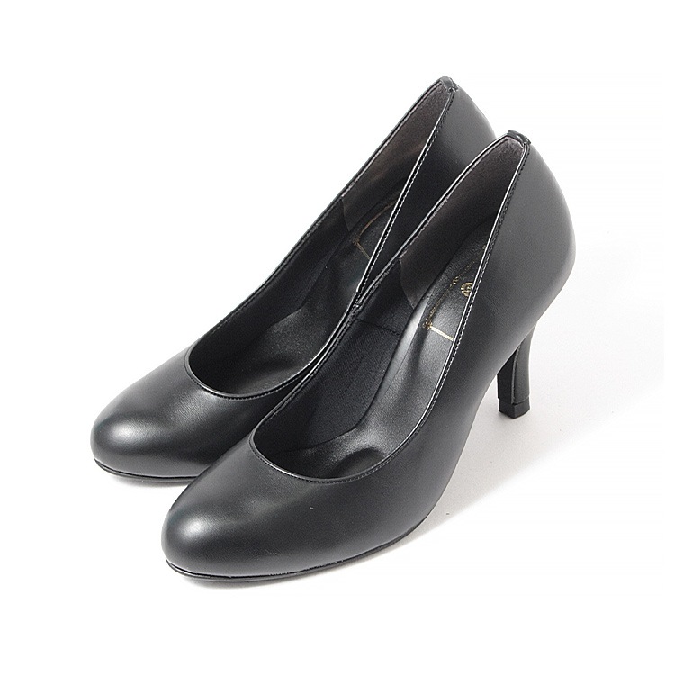 パンプス ヒール8cm 日本製 2025新作 ラウンドトゥ プレーン ビジネスパンプス 通勤 ハイヒール ブラック 800
