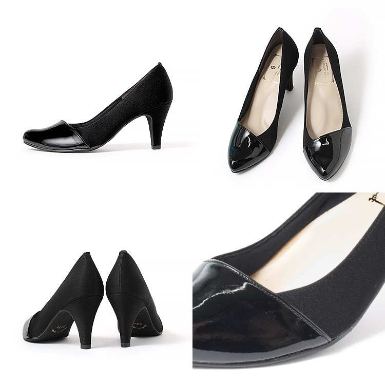 パンプス ヒール7cm 日本製 ハイヒール 2025新作  アーモンドトゥ アーチクッション 異素材コンビ 8310