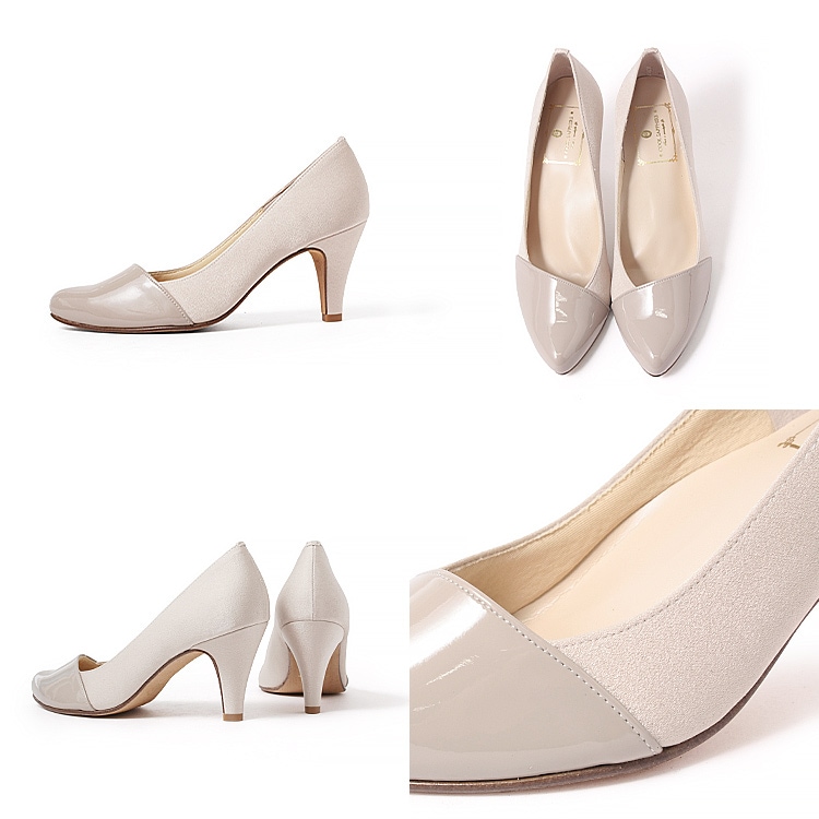 パンプス ヒール7cm 日本製 ハイヒール 2025新作  アーモンドトゥ アーチクッション 異素材コンビ 8310