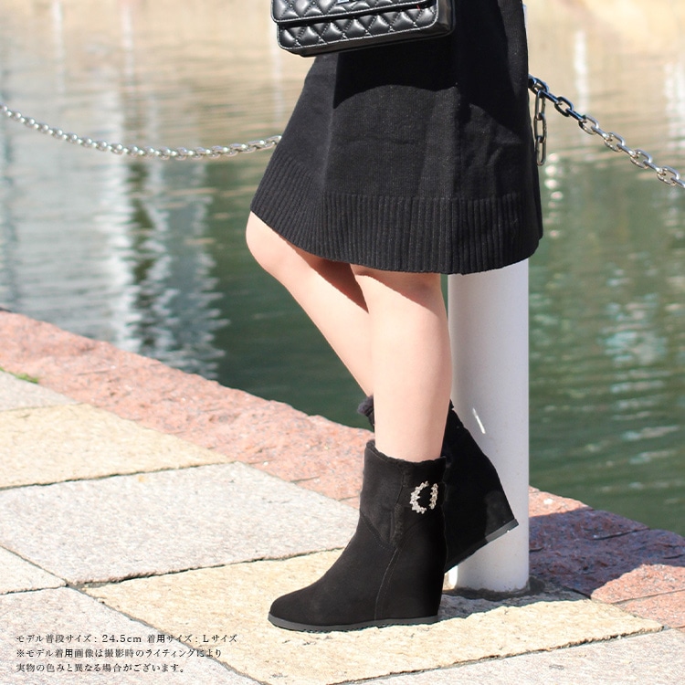 【アウトレット】【SALE】アルトロ コメックス 本革 ムートン ヒール ブーツ インヒール ファー ブラック スエード 7cmヒール 18007