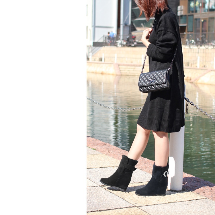 【アウトレット】【SALE】アルトロ コメックス 本革 ムートン ヒール ブーツ インヒール ファー ブラック スエード 7cmヒール 18007