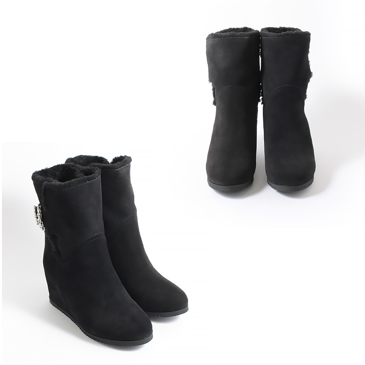 【アウトレット】【SALE】アルトロ コメックス 本革 ムートン ヒール ブーツ インヒール ファー ブラック スエード 7cmヒール 18007