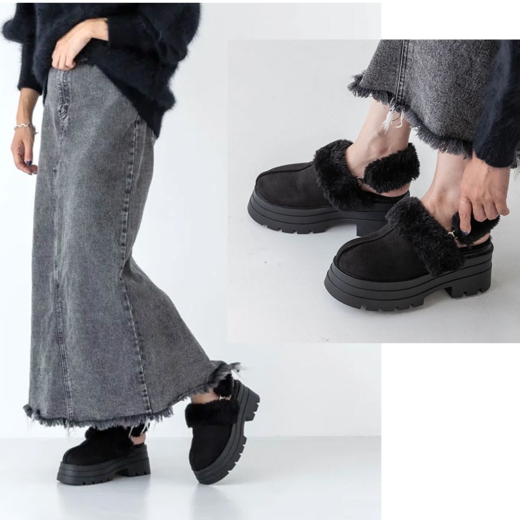 ムートン サンダル 2way サボ 2025新作 厚底 8cmヒール ストラップ ファー ミュール 5827