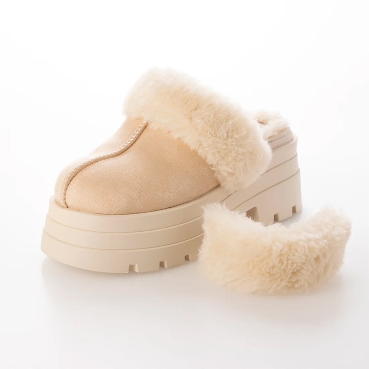 ムートン サンダル 2way サボ 2025新作 厚底 8cmヒール ストラップ ファー ミュール 5827