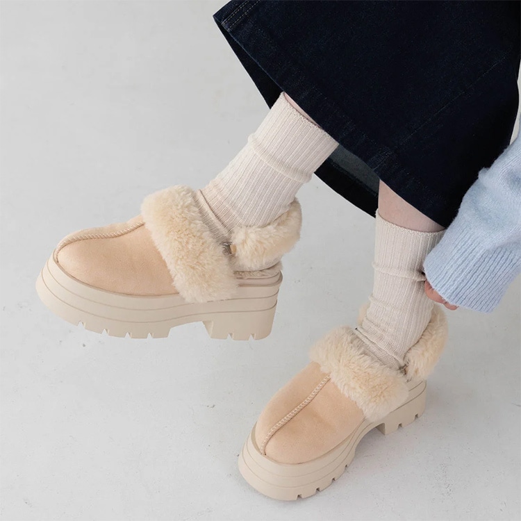 ムートン サンダル 2way サボ 2025新作 厚底 8cmヒール ストラップ ファー ミュール 5827