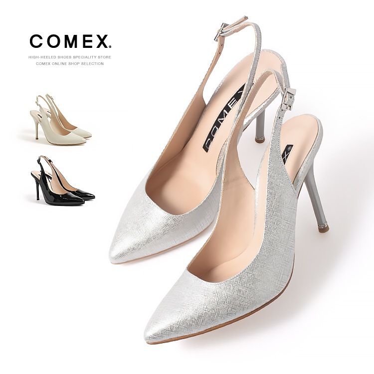 COMEX パンプス ハイヒール  本革 日本製 アーモンドトゥ バックベルト ピンヒール ヒール11cm コメックス 65680 
