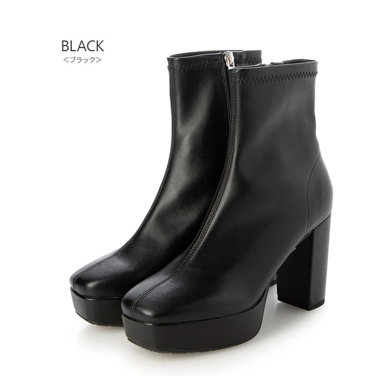 ショートブーツ 厚底ブーツ スクエアトゥ ハイヒール ヒール9cm チャン