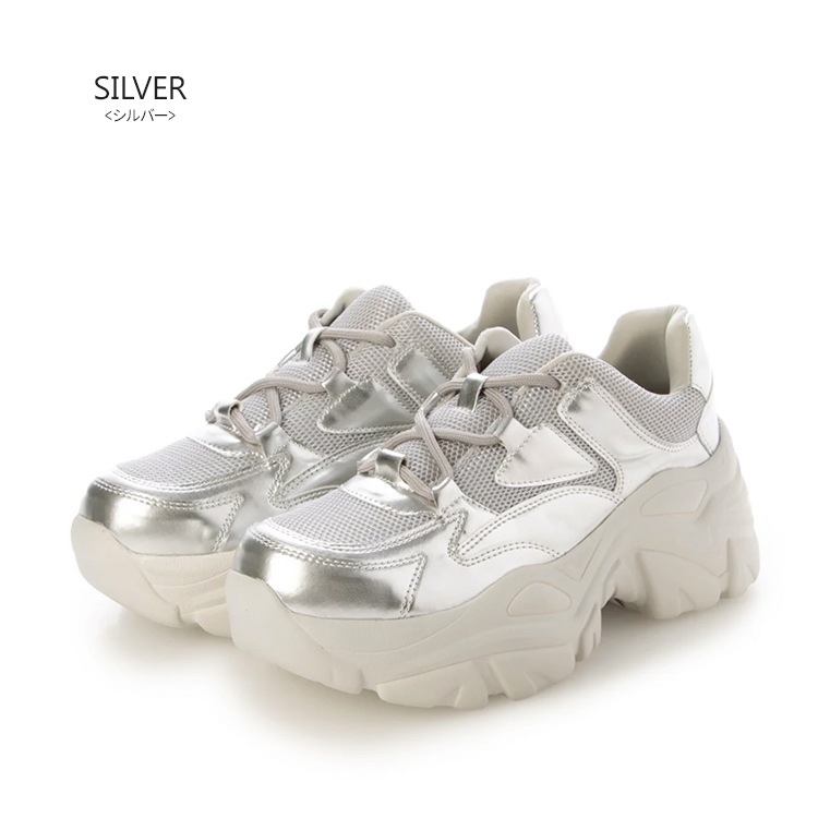 厚底 スニーカー 軽量 6cmヒール 2025新作 ボリューム メタリック レースアップ  フラット ひも靴 5481