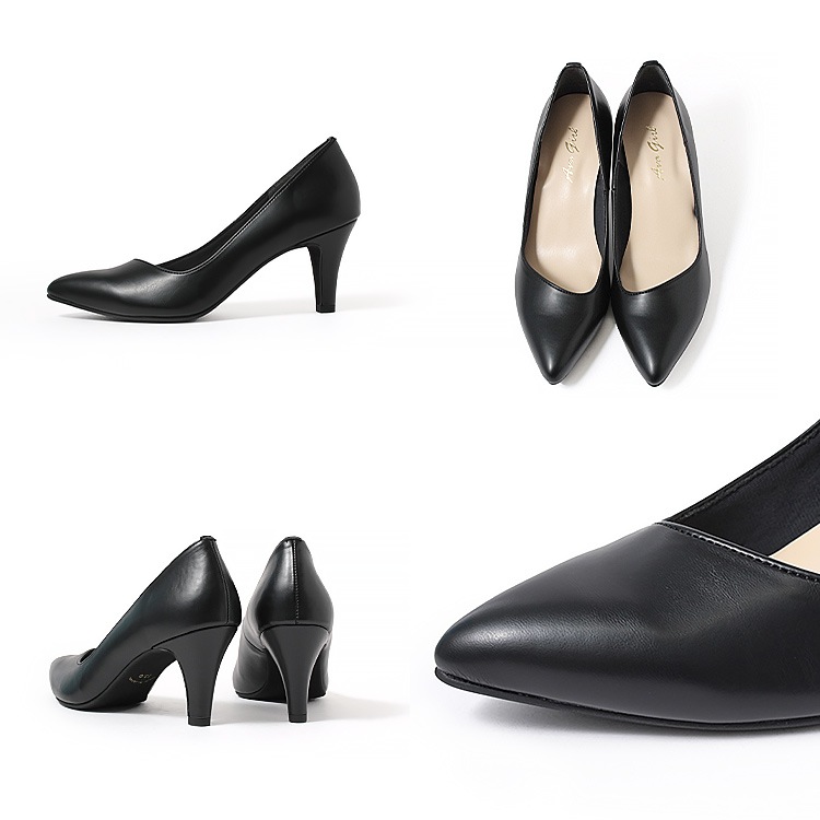 パンプス ヒール7cm 日本製 ハイヒール 2025新作  アーモンドトゥ 斜めカット シンプル オフィス フォーマル 1975