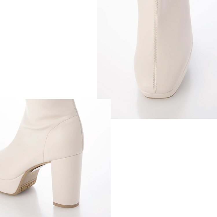 ロングブーツ 厚底ブーツ スクエアトゥ ハイヒール ヒール9cm チャンキーヒール ブラック アイボリー 5817