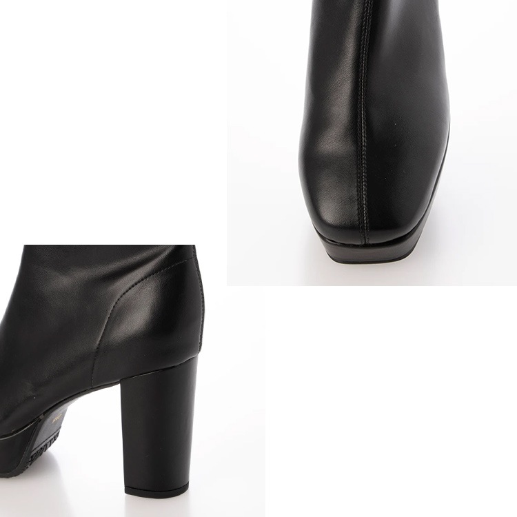 ロングブーツ 厚底ブーツ スクエアトゥ ハイヒール ヒール9cm チャンキーヒール ブラック アイボリー 5817