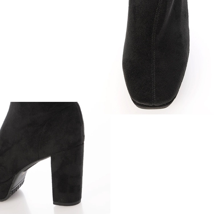 ロングブーツ 厚底ブーツ スクエアトゥ ハイヒール ヒール9cm チャンキーヒール ブラック アイボリー 5817