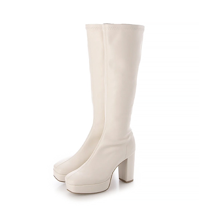 ロングブーツ 厚底ブーツ スクエアトゥ ハイヒール ヒール9cm チャン