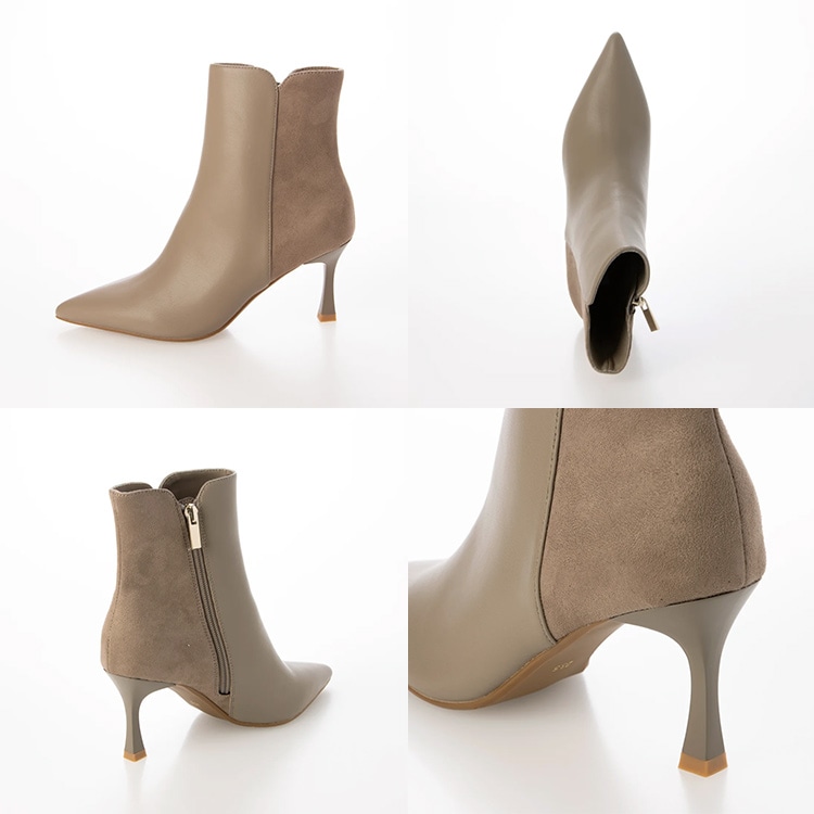 ショートブーツ ポインテッドトゥ 7cmヒール ハイヒール 2025新作 ブラック ベージュ きれいめ ブーツ 23847