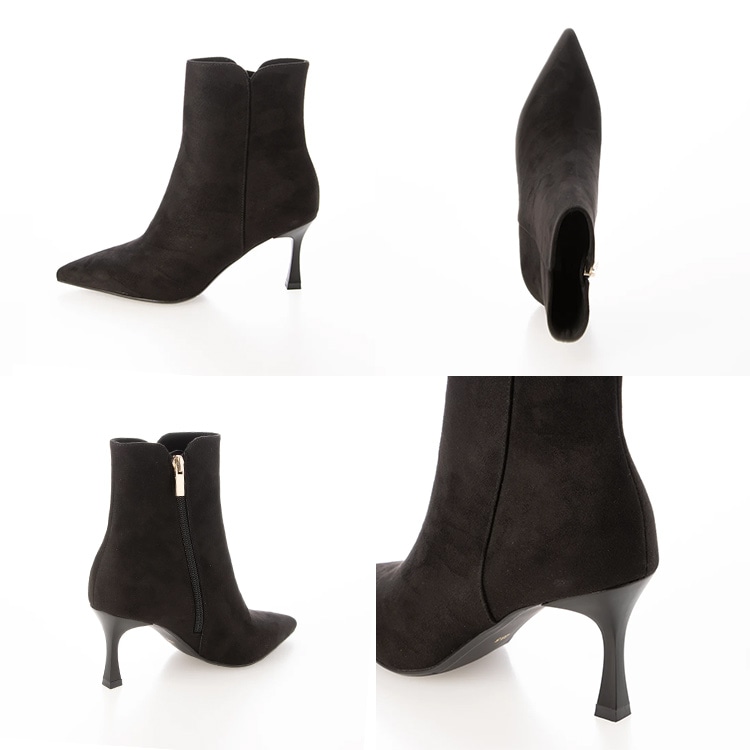 ショートブーツ ポインテッドトゥ 7cmヒール ハイヒール 2025新作 ブラック ベージュ きれいめ ブーツ 23847