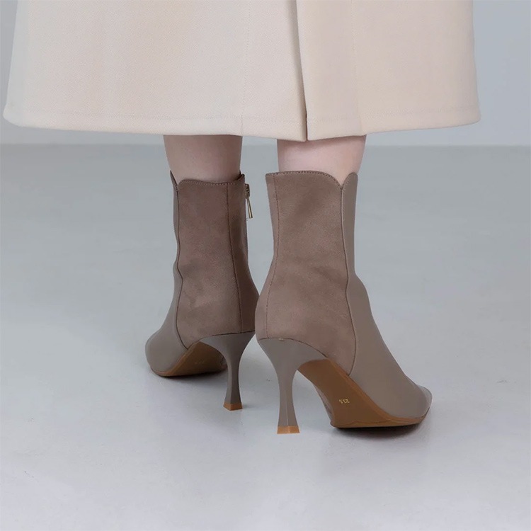 ショートブーツ ポインテッドトゥ 7cmヒール ハイヒール 2025新作 ブラック ベージュ きれいめ ブーツ 23847