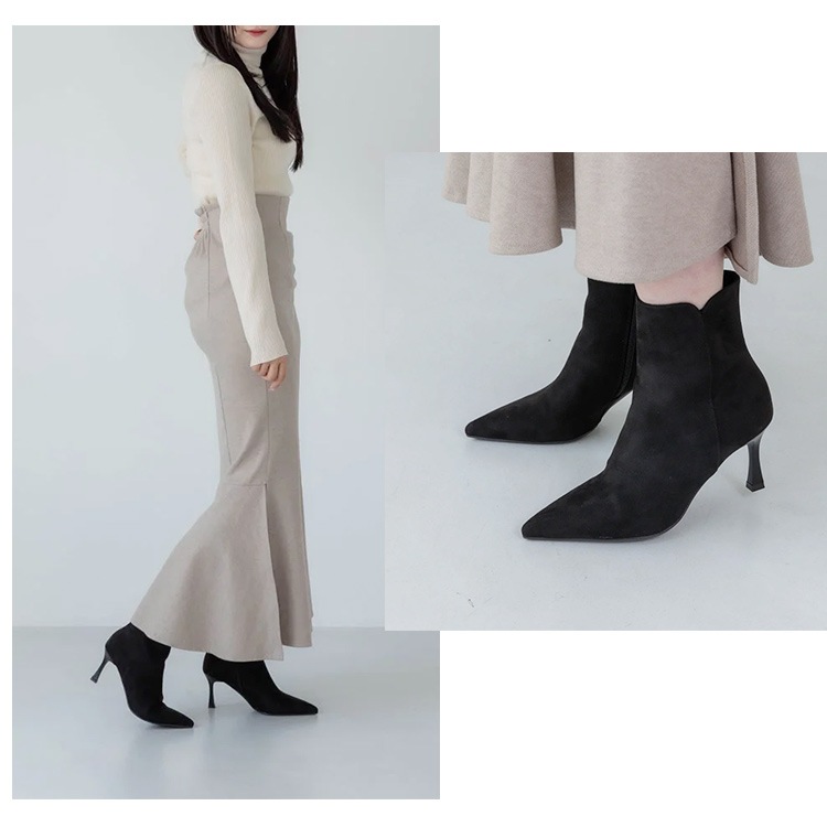 ショートブーツ ポインテッドトゥ 7cmヒール ハイヒール 2025新作 ブラック ベージュ きれいめ ブーツ 23847