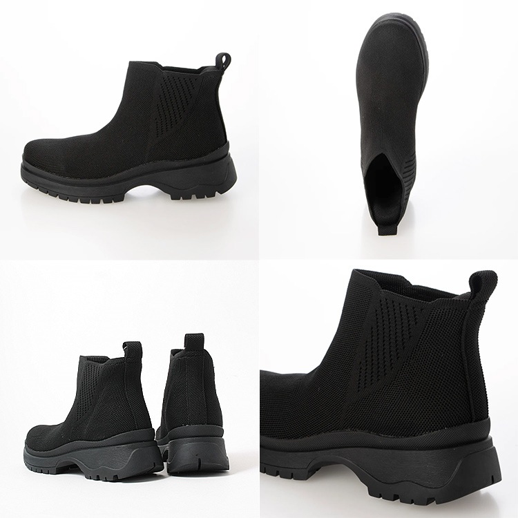 ブーツ 撥水 ニットブーツ スリップインタイプ アンクルブーツ 厚底 2025新作 フラット ヒール6cm 9182