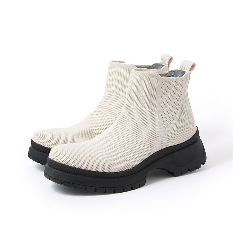 ブーツ 撥水 ニットブーツ スリップインタイプ アンクルブーツ 厚底 2025新作 フラット ヒール6cm 9182