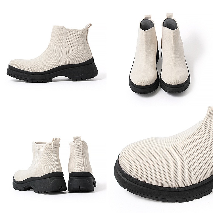 ブーツ 撥水 ニットブーツ スリップインタイプ アンクルブーツ 厚底 2025新作 フラット ヒール6cm 9182