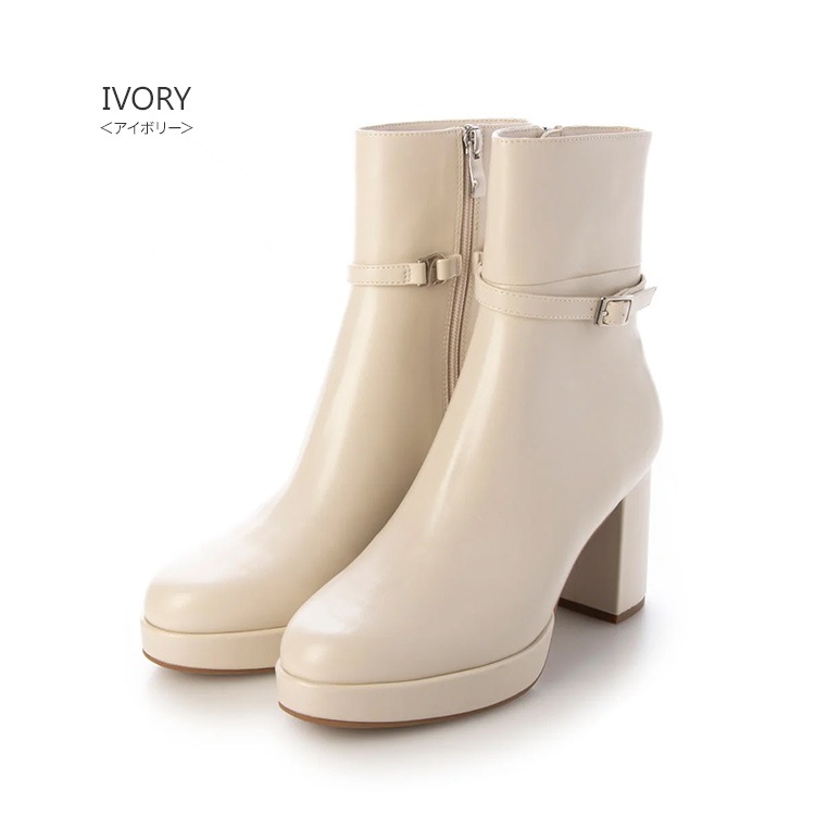 ショートブーツ ベルト 取り外し 2way ブーツ 2025新作 厚底 ハイヒール ヒール8cm 太ヒール チャンキーヒール ブラック アイボリー 5768