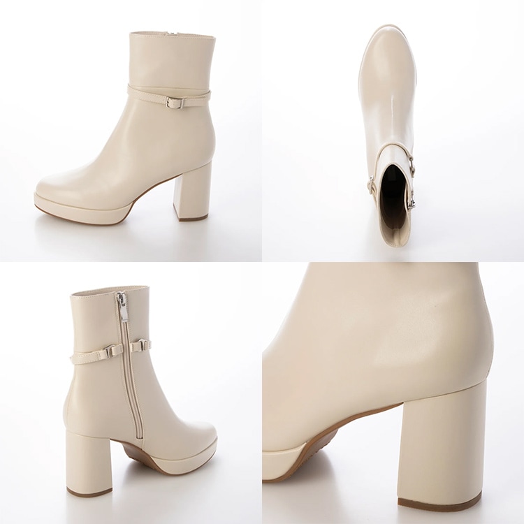 ショートブーツ ベルト 取り外し 2way ブーツ 2025新作 厚底 ハイヒール ヒール8cm 太ヒール チャンキーヒール ブラック アイボリー 5768