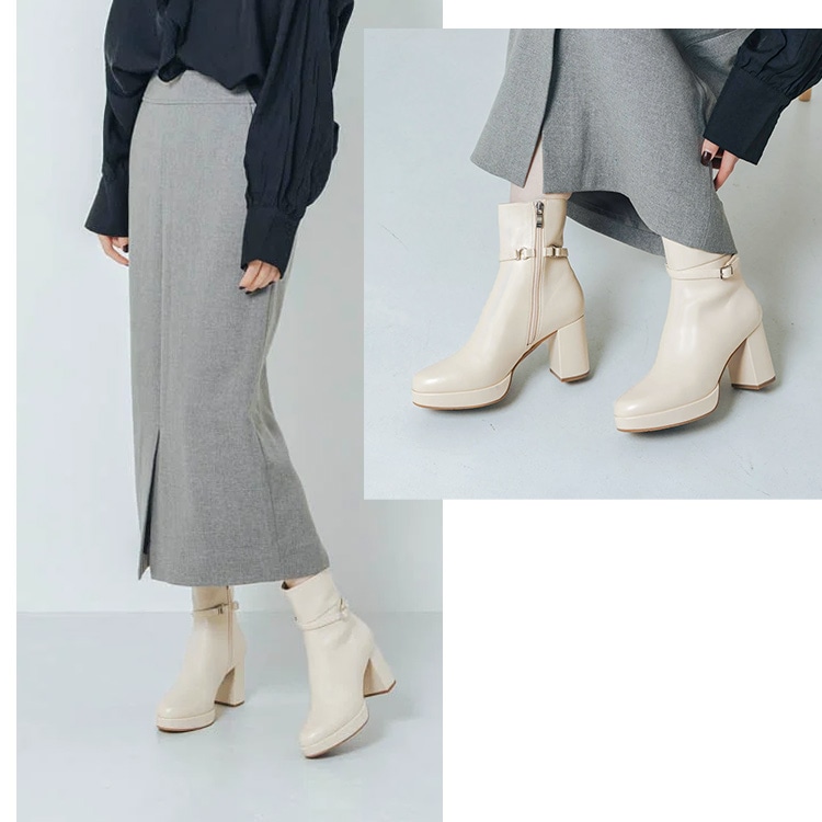 ショートブーツ ベルト 取り外し 2way ブーツ 2025新作 厚底 ハイヒール ヒール8cm 太ヒール チャンキーヒール ブラック アイボリー 5768