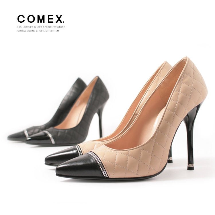 コメックス パンプス ハイヒール ポインテッドトゥ キルティング COMEX