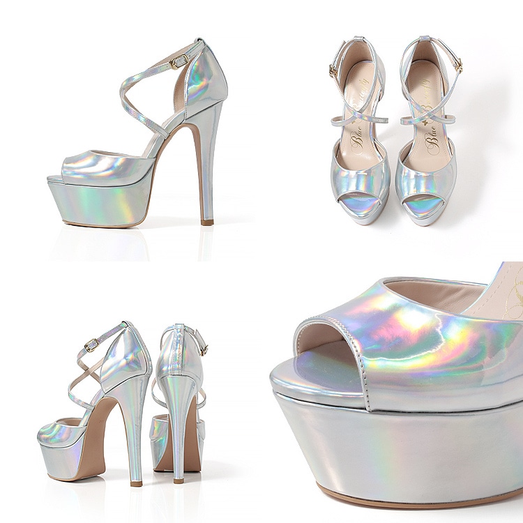 14cmヒール サンダル パンプス 厚底 セパレート ストラップ 2026新作 エナメル ブルーバタフライ 9010