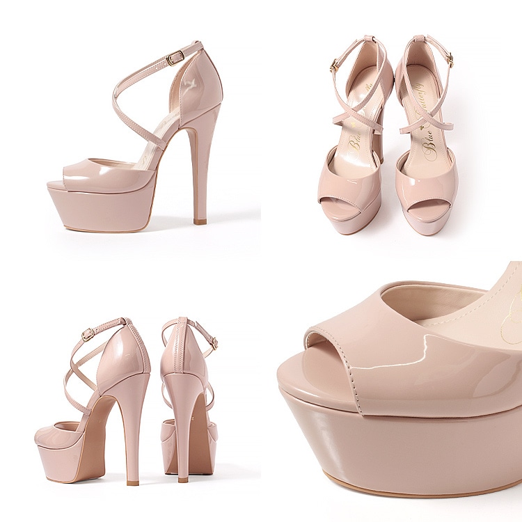 14cmヒール サンダル パンプス 厚底 セパレート ストラップ 2026新作 エナメル ブルーバタフライ 9010