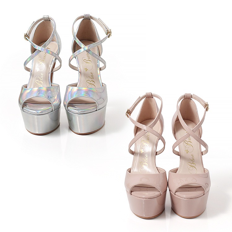 14cmヒール サンダル パンプス 厚底 セパレート ストラップ 2026新作 エナメル ブルーバタフライ 9010