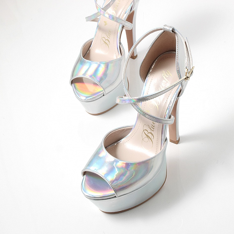 14cmヒール サンダル パンプス 厚底 セパレート ストラップ 2026新作 エナメル ブルーバタフライ 9010