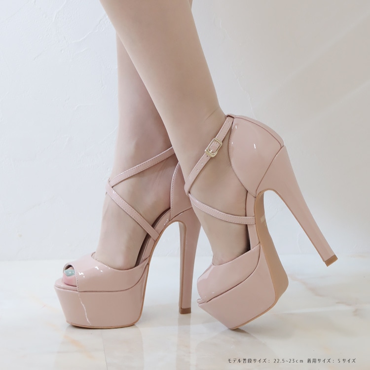 14cmヒール サンダル パンプス 厚底 セパレート ストラップ 2026新作 エナメル ブルーバタフライ 9010