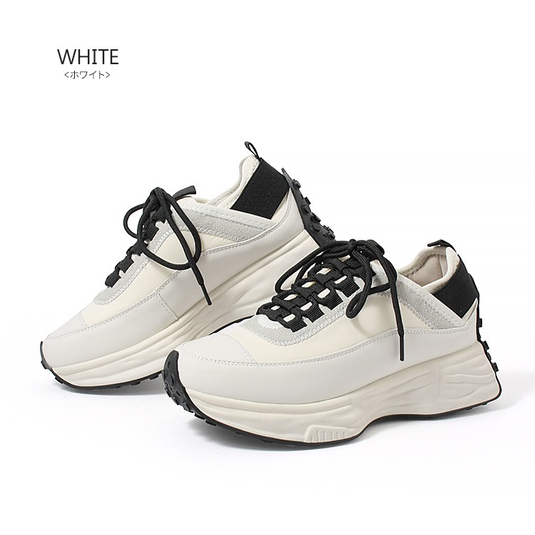 スニーカー レザー 本革 厚底 ひも靴 レースアップ ライトクッションスニーカー 2026新作 白 黒 2300