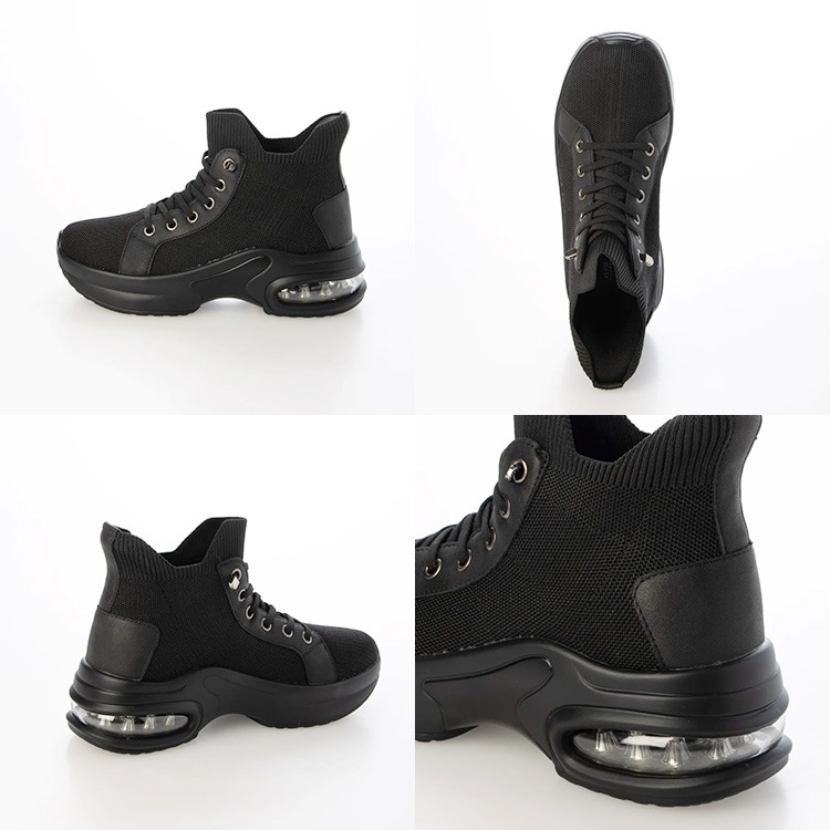 スニーカー 手を使わずに履ける 撥水 スリップインシューズ 6cmヒール 2026新作 厚底 エアーソール レースアップ ゴム紐 ニット 靴 9203