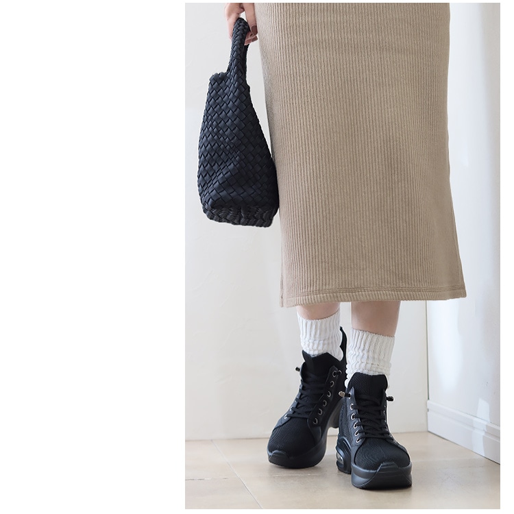 スニーカー 手を使わずに履ける 撥水 スリップインシューズ 6cmヒール 2026新作 厚底 エアーソール レースアップ ゴム紐 ニット 靴 9203