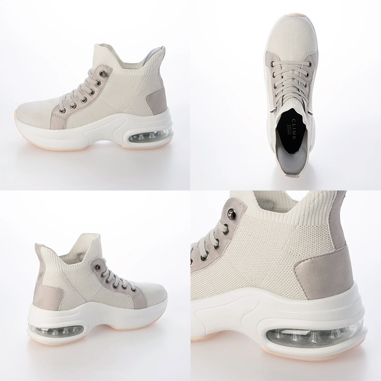 スニーカー 手を使わずに履ける 撥水 スリップインシューズ 6cmヒール 2026新作 厚底 エアーソール レースアップ ゴム紐 ニット 靴 9203