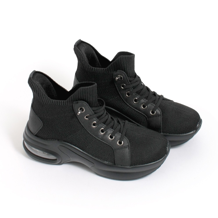 スニーカー 手を使わずに履ける 撥水 スリップインシューズ 6cmヒール 2026新作 厚底 エアーソール レースアップ ゴム紐 ニット 靴 9203