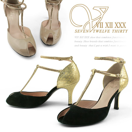 【訳あり】 【アウトレット】 【SALE】 セブントゥエルブサーティー Tストラップパンプス オープントゥ ピンヒール アンクルストラップ ヒール7cm パーティー パーティ VII XII XXX (301585)パンプス 靴