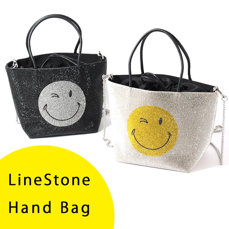 【SALE】 バッグ ハンドバッグ ラインストーン ビジュー トート スマイル ショルダーバッグ jc102